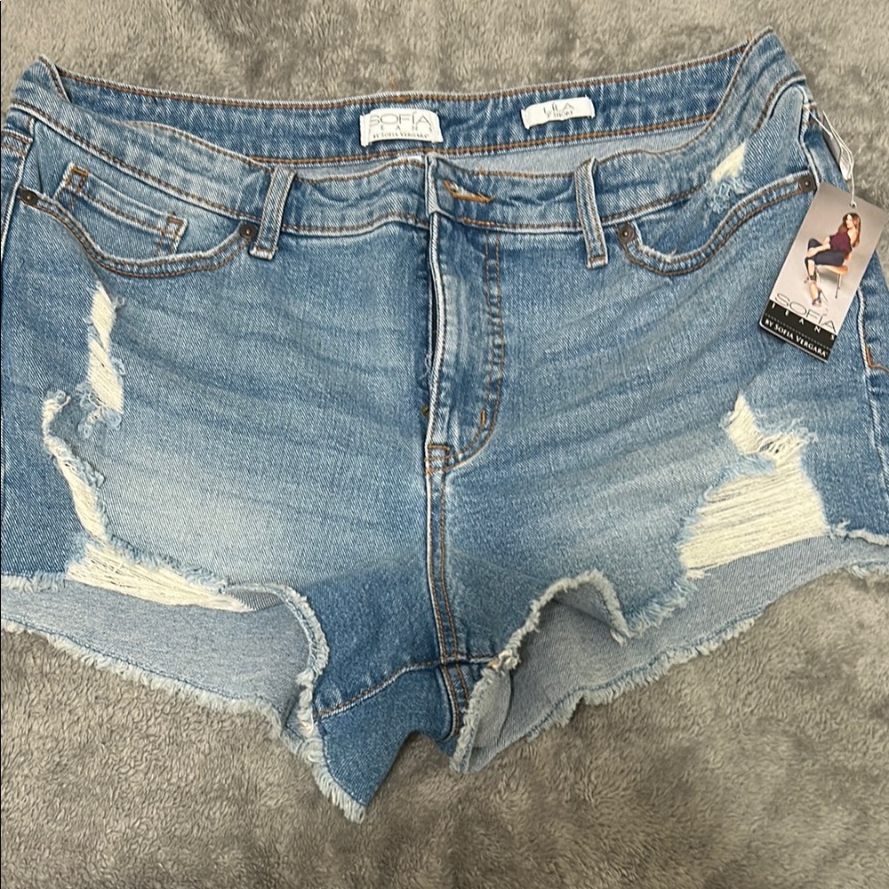 Sofia by Sofia Vergara Distressed Blue Jean Shorts
